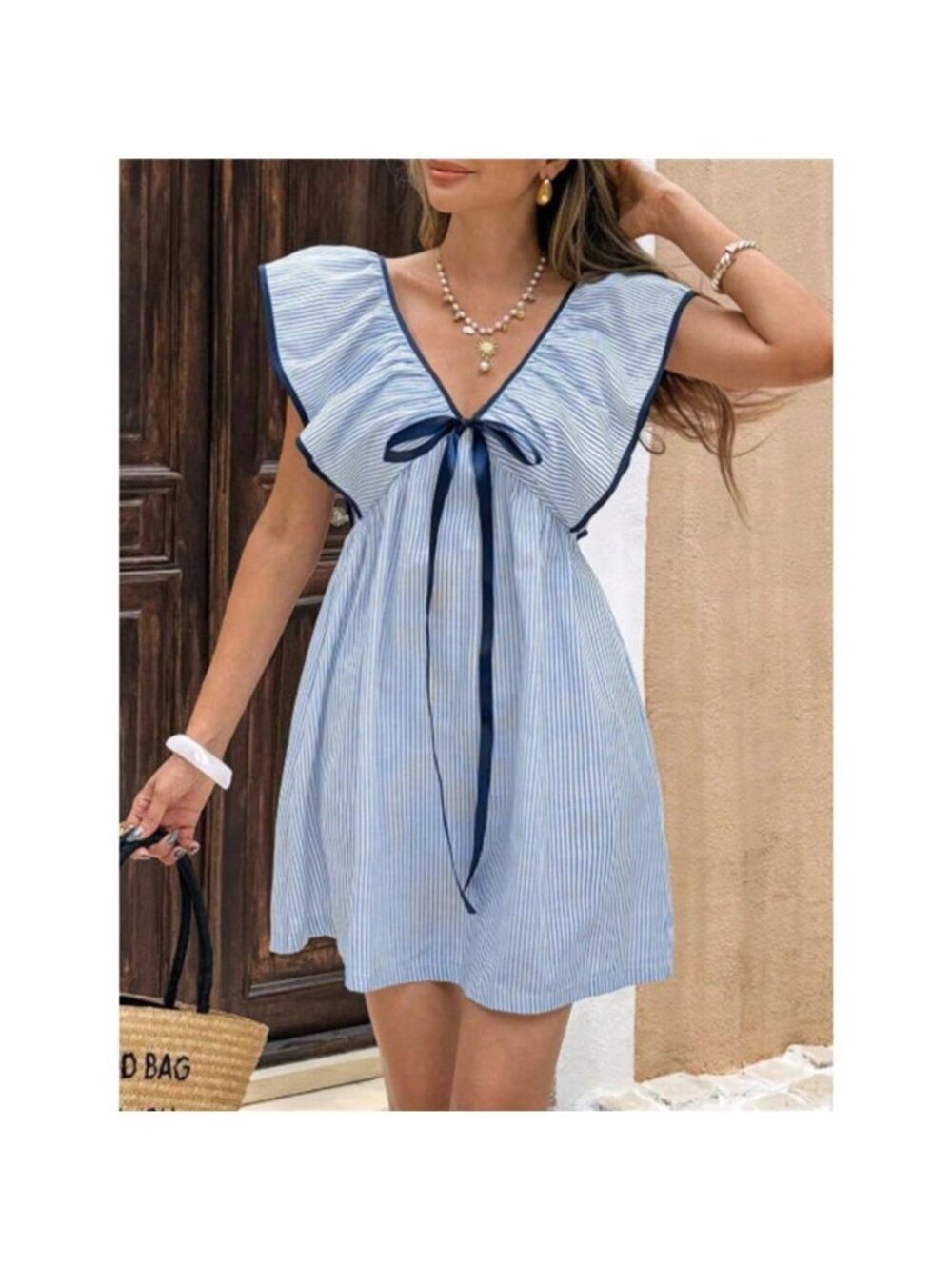 Striped Ruffle Sleeve Mini Dress